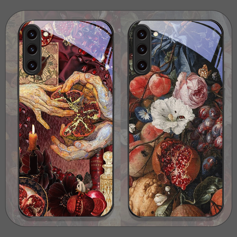 Samsung Galaxy S24 - Lüks Nar Çiçeği Desenli Temperli Cam
